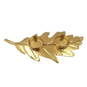 Gold Metal <b>Leaf</b> Tealight Candle Holder Decorative Double Tea <b>Light</b> Holder Handmade Table Centerpiece Home Decor Gift - Product Image 2