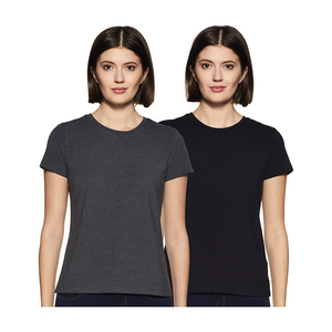 T-shirt pour femme à col rond, 100% coton extensible, coupe régulière, manches courtes, vêtements de sport d'été, entraînement en salle de sport, séchage rapide, respirant - Product Image 1