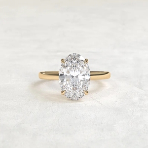 Anillo de Compromiso de Oro Amarillo de 14K con Diamante Ovalado Cultivado en Laboratorio de 3.5ct, Halo Oculto y Corte Brillante Redondo para Mujer - Product Image 1
