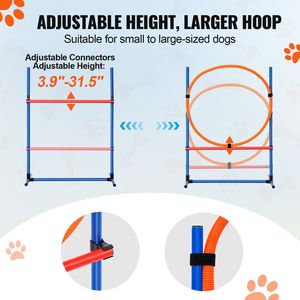 Set de 4 piezas de equipo de entrenamiento de agilidad para perros: Obstáculos ajustables de altura, 6 postes de nudo, anillo de salto, caja de parada cuadrada y silbato - Product Image 4