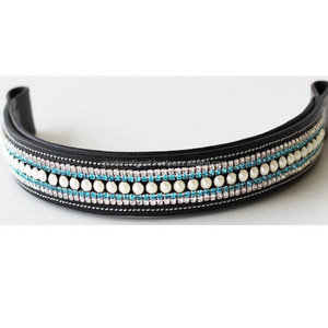 Hecho de 100% banda de cejas de caballo acolchada de cuero genuino con hermosos cristales únicos y perlas banda de cejas ostentosa todos los tamaños - Product Image 3