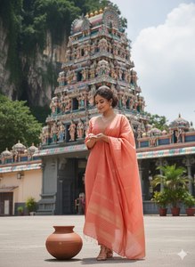 ชุดสูทผ้าฝ้ายสลับลายสำหรับผู้หญิง ดีไซน์เนอร์ พร้อมเสื้อคุर्ติปักลายและผ้าคลุมไหล่ผ้าฝ้ายลายแจ็คการ์ด ขายส่งเสื้อผ้า - Product Image 6