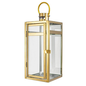 Portavelas de metal dorado estilo vintage con acabado de latón, lámpara decorativa para interiores y exteriores, para bodas, fiestas, centro de mesa para el hogar - Product Image 1