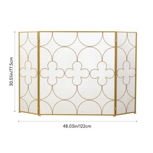 Quatrefoil Trellis Metal Fireplace <b>Screen</b> Folding Three Panel Fine Mesh Spark Guard Decorative Steel Hearth <b>Protector</b> - Product Image 6