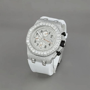 Custom Hip Hop Iced Out Chronograph Watch for Men with Moissanite Diamonds White Rubber Strap Mechanical Watch - Product Image 5