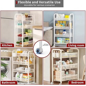 Carrito de Almacenamiento Metálico Flexible de 4 Niveles con Ruedas para Organización en Cocina, Baño, Dormitorio y Sala de Estar - Product Image 4