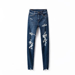 Customized Women Street Wear Distressed Skinny Denim <b>Jeans</b> High <b>Waisted</b> Distressed <b>Jeans</b> Breathable Casual Cut-up Pencil Pants - Product Image 6