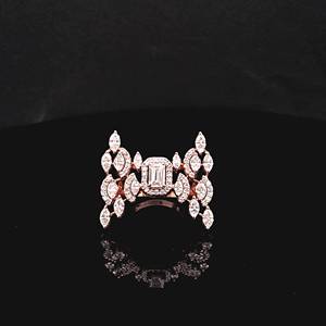 Luxury 14K Rose Gold Emerald Cut Diamond Halo <b>Ring</b>, Unique Marquise Leaf Wing <b>Statement</b> <b>Ring</b>, Bridal Engagement Fine Jewelry - Product Image 2