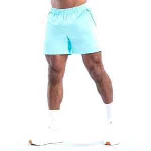 Shorts décontractés pour hommes, bleu clair uni, taille élastique, avec bande latérale, séchage rapide, tricotés, taille mi-haute, OEM - Product Image 2