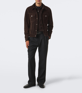 Veste en cuir suédé noir pour homme, fermeture éclair, col montant, quatre poches, style workwear, manteau décontracté, coupe-vent, à capuche, rembourrée de duvet épais - Product Image 3
