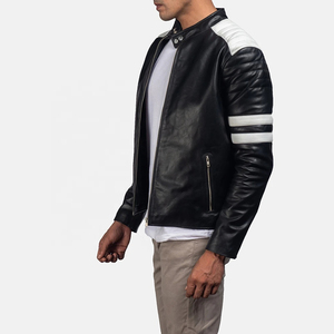 Men's Genuine Leather Moto <b>Jacket</b> Stand Collar Zipper Closure Color Blocking Regular Sleeve Autumn Style - Product Image 6
