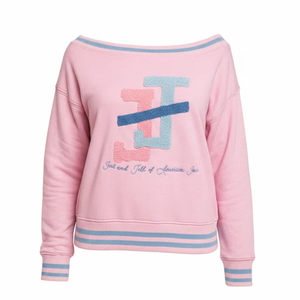 เสื้อสเวตเชิ้ตสีชมพูแบบมีลายกราฟิกสีน้ำเงินด้านหน้า แขนยาว สวมใส่สบายๆ เหมาะสำหรับผู้หญิงและเด็กผู้หญิง ใส่ได้ทุกวัน - Product Image 1