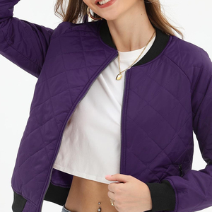 <b>Women</b> Baseball Style <b>Bomber</b> <b>Jacket</b> Casual Zip Front Outerwear With Contrast Sleeves Ribbed Cuffs And Comfortable Fit - Product Image 3