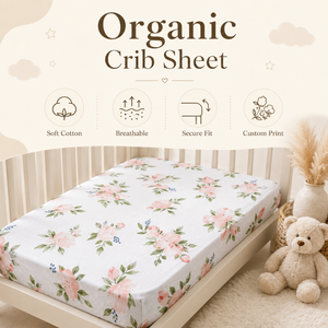 Organic Cotton <b>Crib</b> Fitted <b>Sheet</b> | GOTS Certified Custom Floral Printed Waterproof 200TC Unisex Baby Bedding OEM Wholesale - Product Image 6