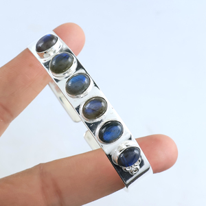 Wholesale Handmade 925 Sterling Silver Natural Labradorite Gemstone Multi <b>Stone</b> Oval Cabochon Statement Cuff Bangle <b>Bracelet</b> - Product Image 2