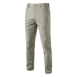 Pantalones Casuales de Corte Recto para Hombre, Tejido Medio, Cierre de Botones, Frente Plano, Color Beige - Product Image 1