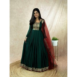Beautiful <b>Red</b> Wedding Apparel Elegant Gown and Dupatta Size XL for Party Wear JC Brand - Product Image 1