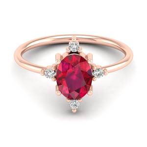 Bagues de fiançailles REYES faites à la main en or massif 14 carats avec moissanite pour femmes, bague solitaire délicate avec pierre précieuse rubis ovale de 1,25 carat - Product Image 1