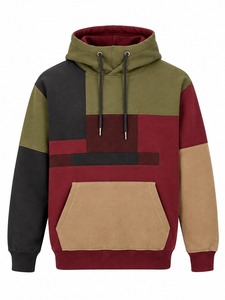 Chaqueta de Forro Polar con Capucha para Hombre, Diseño de Bloques de Color y Parches - Product Image 1