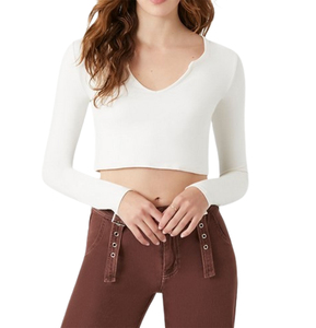 Wholesale Women Knitted Casual Short Cotton <b>Crop</b> <b>Tops</b> Premium Quality Breathable Long Sleeve Sexy Tight Fitted Custom Logo OEM - Product Image 3