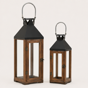 Farol de Vela Grande Rústico de Madera y Metal, Farol Decorativo Colgante para Centro de Mesa de Boda, Decoración del Hogar e Interior - Product Image 6