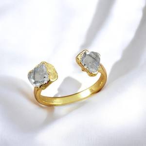 Herkimer Diamond <b>Adjustable</b> <b>Ring</b> 925 Sterling Silver Gold Plated Birthstone Jewelry - Product Image 2