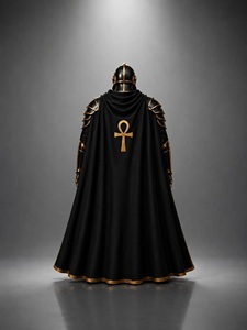 Armadura de Caballero de Metal Negro 3D Completa con Emblema Ankh Dorado y Capa, Armadura Coleccionable Religiosa - Product Image 6
