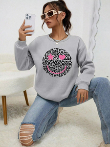 Sudadera con Capucha para Mujer, Nueva, de Alta Calidad, con Estampado de Leopardo, Cara Sonriente y Corazón, Sudadera Suave para Otoño, Sudadera Cálida para Mujer, Estilo Urbano - Product Image 3
