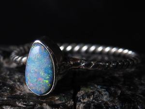 Bague en opale doublet australienne, sertie classique, argent sterling 925, taille US 7,5, cadeau de mariage pour elle, bijoux MS - Product Image 5