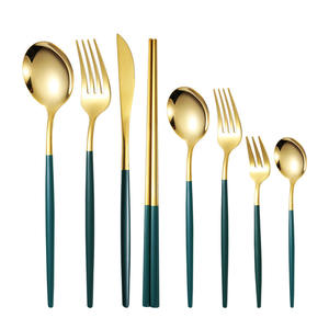 Nouvel arrivage : Ensemble de couverts dorés en acier inoxydable – Fourchettes et cuillères – Vaisselle métallique pour la salle à manger - Product Image 1
