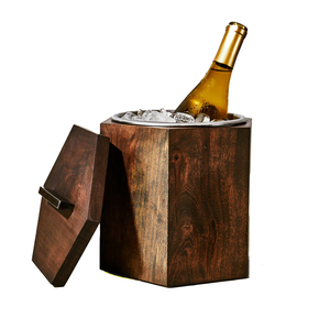 Seau à glace en bois 100% naturel avec anse en laiton, fabrication en gros de seaux à glace en bois - Product Image 2