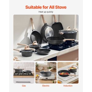 Set di pentole da cucina a induzione antiaderente in granito da 19 pezzi pentole e padelle nere - Product Image 6