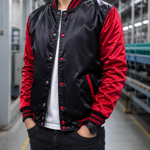 Blouson universitaire de luxe en satin teint, col montant, style décontracté, pour hommes et femmes, streetwear, coupe bomber, rétro, baseball, Letterman - Product Image 1