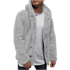 Veste d'hiver épaisse à capuche en fausse fourrure sherpa beige pour homme, fermeture à boutons - Product Image 5