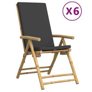Ensemble de 6 chaises de jardin inclinables gris foncé avec assise confortable en bambou pour l'extérieur - Product Image 2