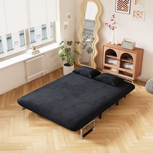 Divano Letto Convertibile in Velluto Nero da 55 Pollici, Pieghevole in Tre Parti, con Schienale Regolabile e Cuscino, Chaise Longue per il Relax - Product Image 5
