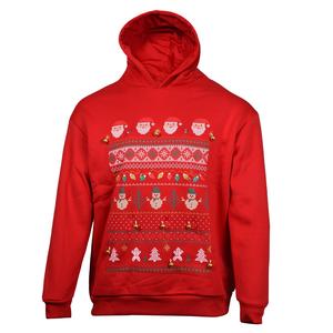 Sudadera con Capucha de Algodón Premium de Secado Rápido con Estampado Navideño de Santa Claus y Patrones Decorativos Festivos - Product Image 1