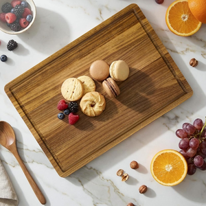 Planche à découper en teck en gros, grande planche à découper en bois avec rainure pour les jus et poignées, du Vietnam - Product Image 3