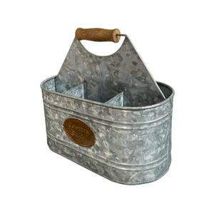 Organizador de utensilios de metal galvanizado estilo rústico con asa de madera, organizador de cubiertos de 3 compartimentos, soporte de mesa para cocina - Product Image 6