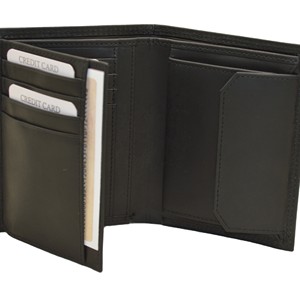 Cartera Trifold Delgada de Cuero Genuino para Hombre, Cierre Plegable Minimalista, Negra, Uso Diario, Cierre Abierto, Compartimento para Identificación de Poliéster - Product Image 4