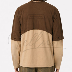 Chemises à manches longues amples, t-shirts unis, streetwear, t-shirts à manches doubles surdimensionnés, 100% coton, pour hommes - Product Image 4