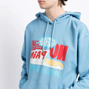 เสื้อฮู้ดโอเวอร์ไซส์สีฟ้าอ่อน ผ้าฝ้ายถัก สไตล์ลำลอง พิมพ์ลาย มีกระเป๋าหน้า สไตล์ฤดูใบไม้ร่วง สำหรับทุกเพศ - Product Image 5