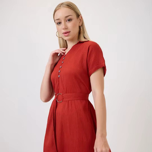 Vestido Midi Formal para Mujer, 100% Transpirable, Mangas Cortas, Tela Fresca y Holgada, Logotipo Personalizado Impreso, Lavable, de Alta Calidad - Product Image 1