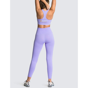 HUSKY Women's Ribbed Sports <b>Bra</b> Leggings Set <b>Blue</b> Seamless Fitness Wear Breathable Racerback Scoop Neck High Support Four-Way - Product Image 5