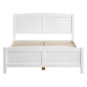 Testiera curva FCH in pino massello a strato singolo con strisce verticali, letto in legno bianco con piedi coordinati e base completa - Product Image 5