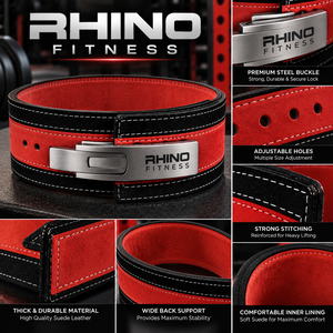 Ceinture de musculation réglable RHINO FITNESS avec boucle à dégagement rapide, soutien lombaire noir et rouge pour le fitness - Product Image 4