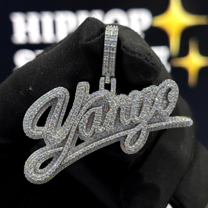 <b>Custom</b> Bold Letter <b>Name</b> Pendant 925 Sterling Silver VVS Moissanite Fully Iced Script Hip Hop <b>Necklace</b> White Gold Pave Jewelry - Product Image 1