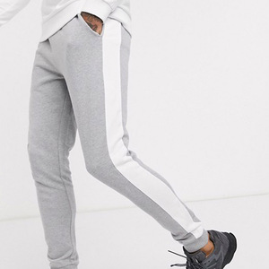 Men's Gray Sweatpants With <b>White</b> Side Stripe Elastic Waist Casual <b>Joggers</b> Breathable Knitted Cotton Autumn Wear - Product Image 1