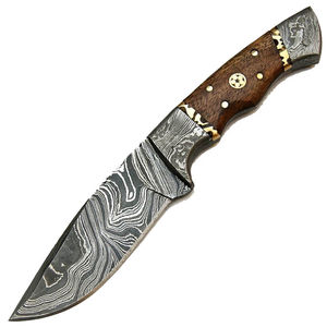 Couteau de chasse en acier Damas, lame à pointe tombante, manche en bois, couteau à lame fixe artisanal, couteau de survie pour l'extérieur en acier Damas - Product Image 1