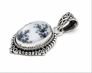 Pendentif en opale dendritique en argent sterling 925, pendentif ovale en opale dendritique fait main, bijou vintage bohème - Product Image 2